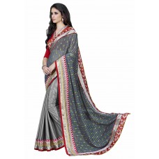 Triveni Regal Grey Colored Border Worked Satin Georgette Saree